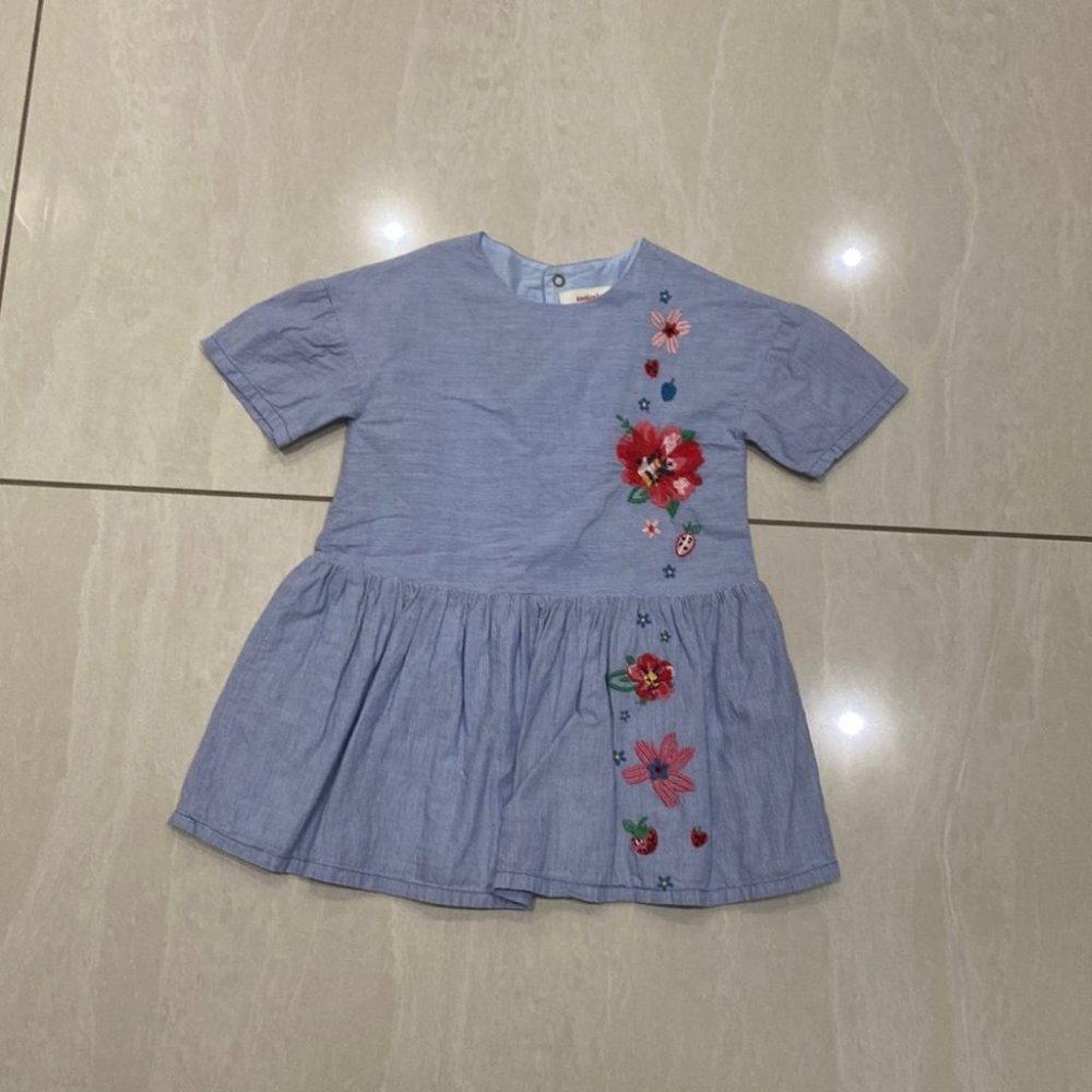 Catimini Girl Toddler Blue Striped Floral Embroidered Flower Top Size 2